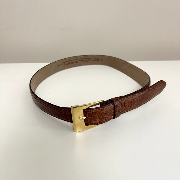 Talbots Accessories - Talbots‎ Brown Genuine Leather Brown Croc Gold Plate Belt Women's sz S